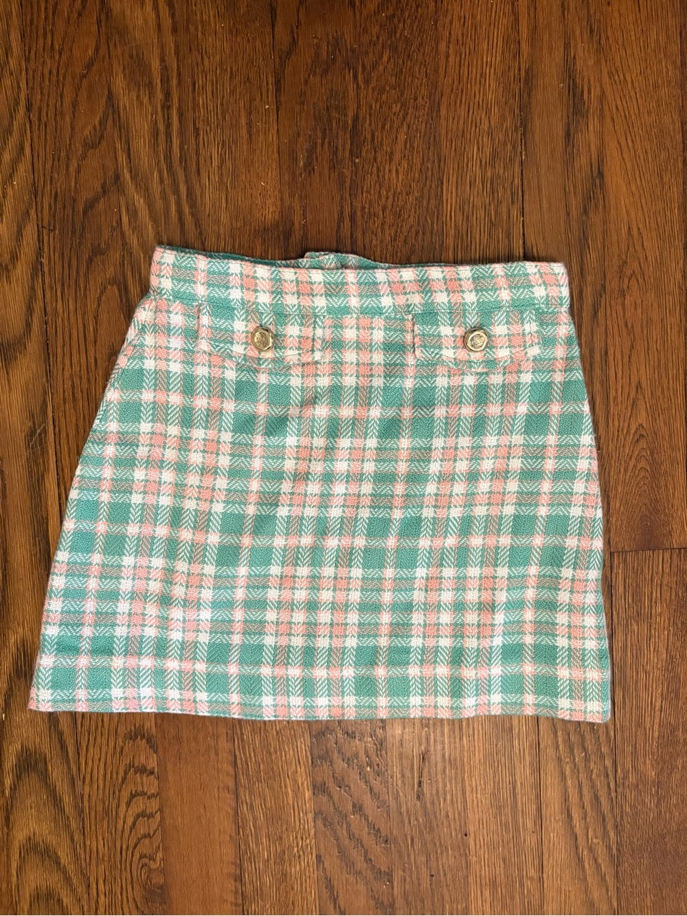 The Beaufort Bonnet Company Mint and Pink Plaid Tweed Skirt
